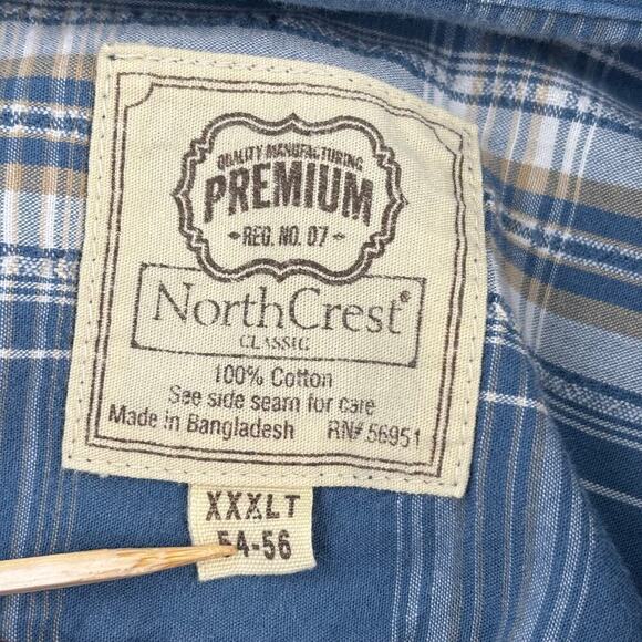 North Crest Classic Button Down Shirt Short Sleeve Cotton Blue Plaid Men's XXXLT - Picture 3 of 8
